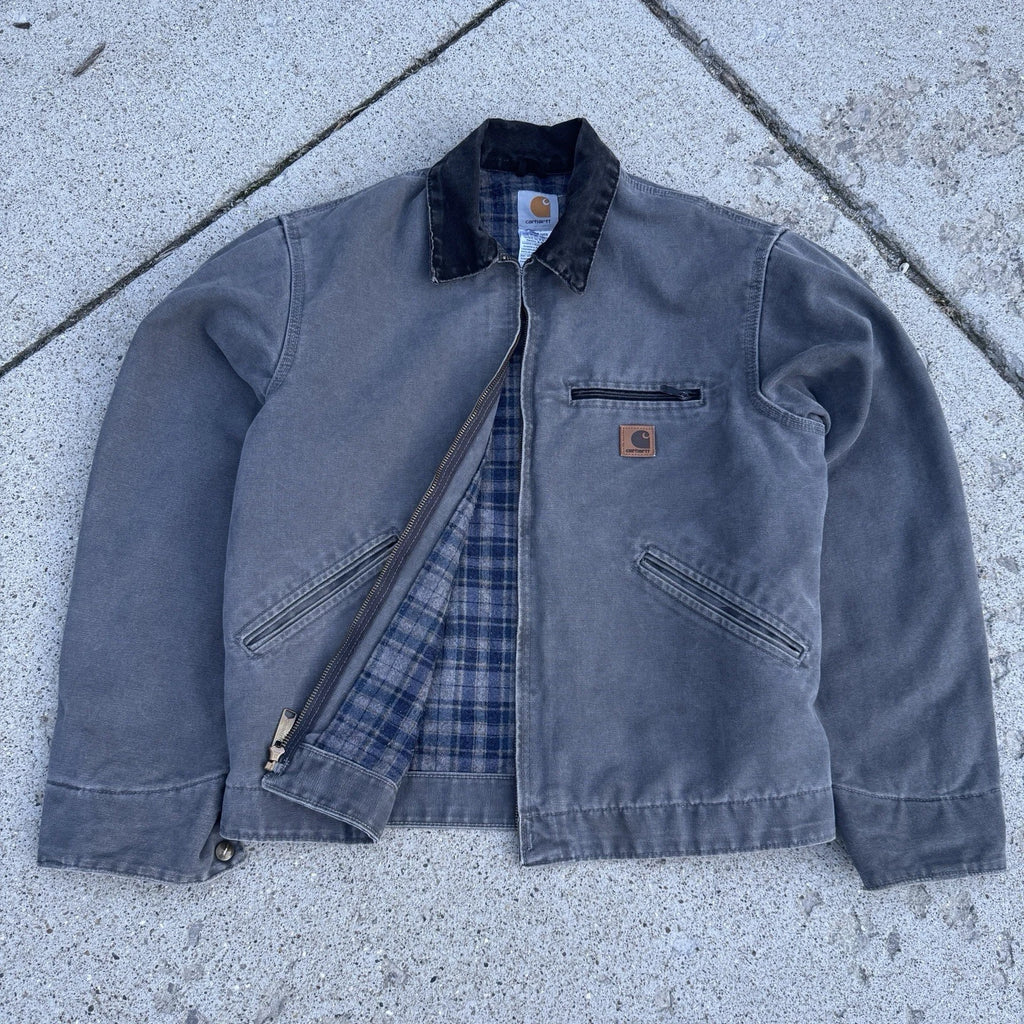 Near DEADSTOCK Carhartt Detroit J97 MTL Gray Canvas Blanket Lined Jacket MEDIUM