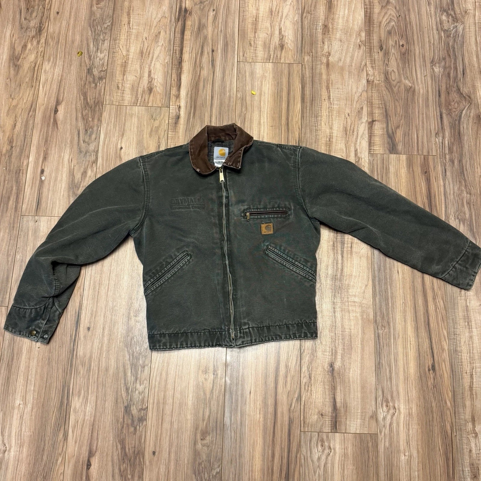 Vintage Carhartt Detroit Jacket J97 MOS Blanket Lined Moss Green Size Small