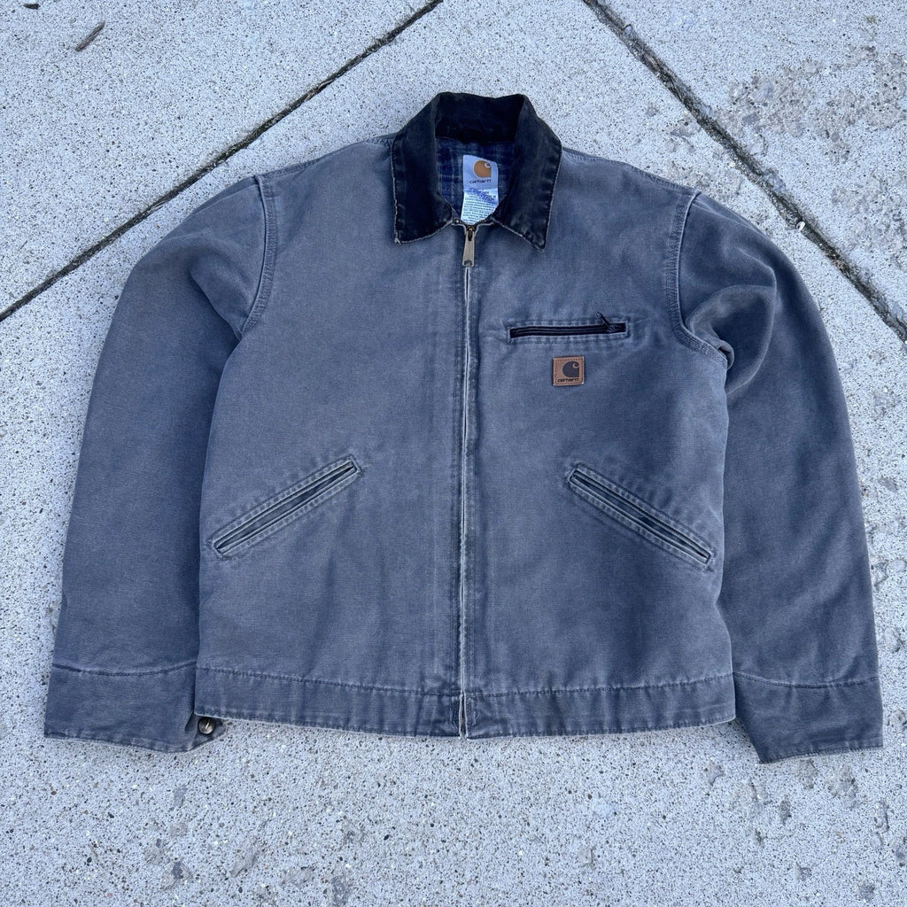 Near DEADSTOCK Carhartt Detroit J97 MTL Gray Canvas Blanket Lined Jacket MEDIUM