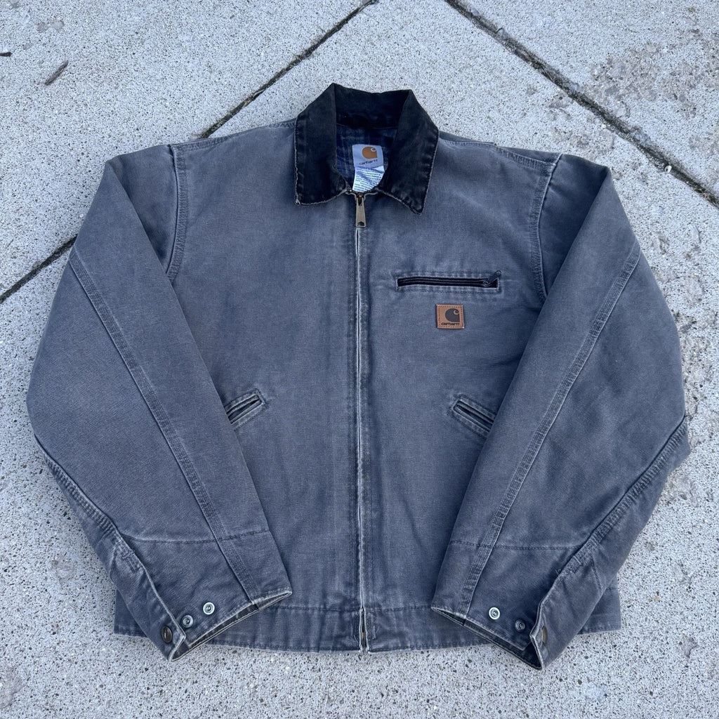 Near DEADSTOCK Carhartt Detroit J97 MTL Gray Canvas Blanket Lined Jacket MEDIUM
