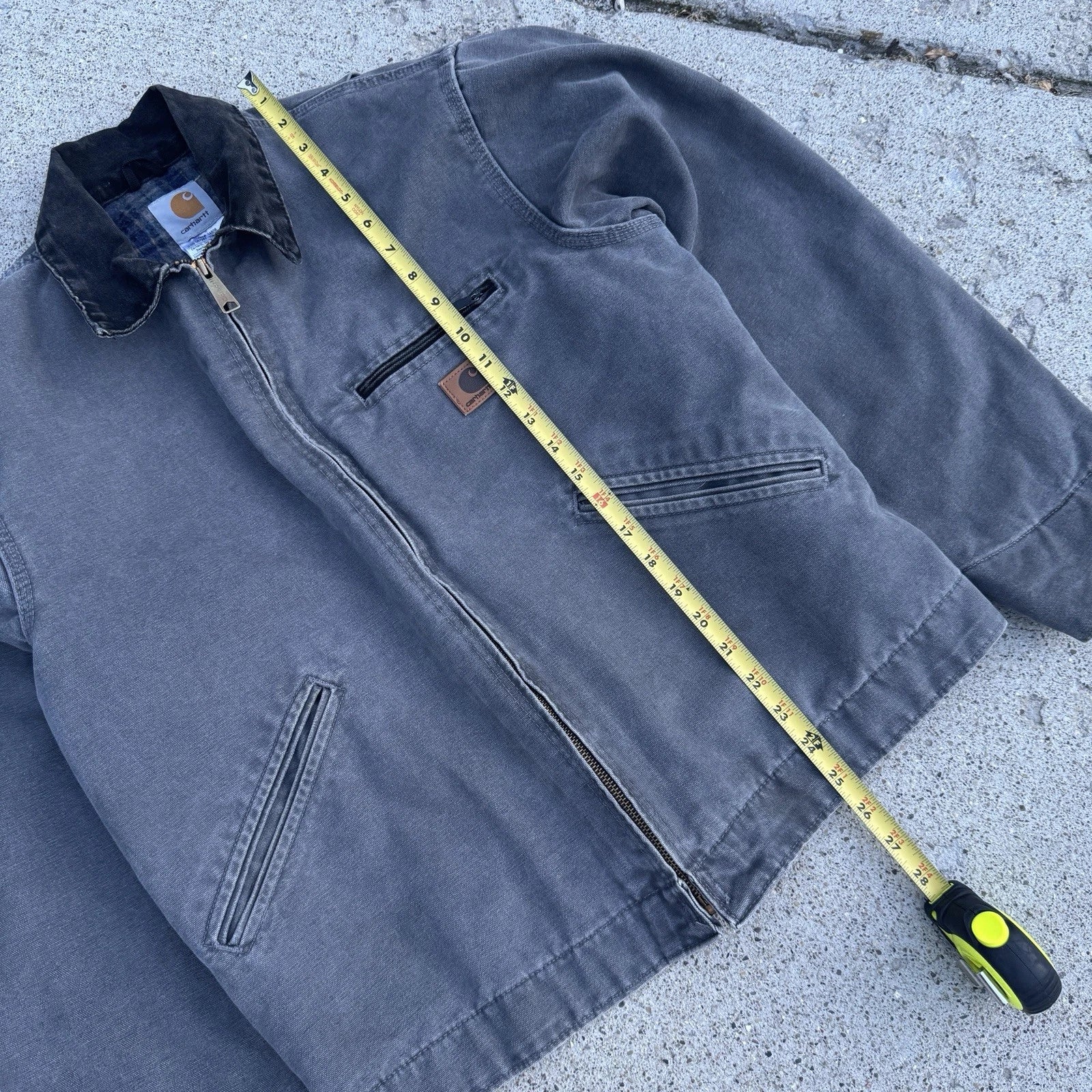 Near DEADSTOCK Carhartt Detroit J97 MTL Gray Canvas Blanket Lined Jacket MEDIUM