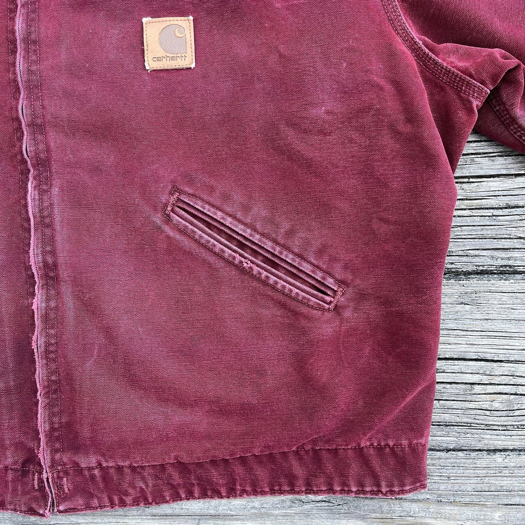 Vintage carhartt j97 cri sandstone detroit jacket in crimson size 2x-large